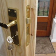 Lock fitting on wood door